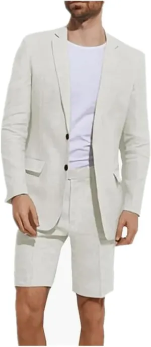 2 Pcs Linen Men Suits Summer Shorts Blazer Set Beach Wedding Lightweight Men Outfits Mens Wedding Grooms
