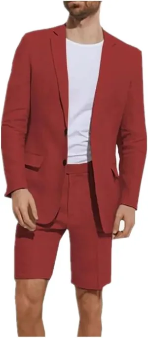 2 Pcs Linen Men Suits Summer Shorts Blazer Set Beach Wedding Lightweight Men Outfits Mens Wedding Grooms