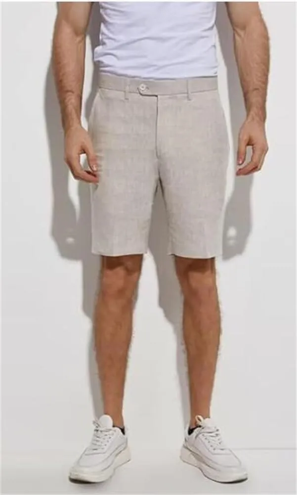 2 Pcs Linen Men Suits Summer Shorts Blazer Set Beach Wedding Lightweight Men Outfits Mens Wedding Grooms