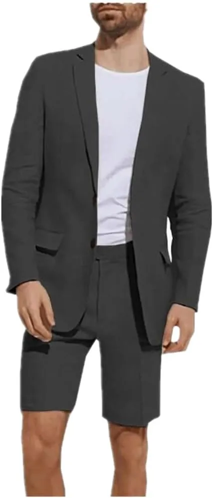 2 Pcs Linen Men Suits Summer Shorts Blazer Set Beach Wedding Lightweight Men Outfits Mens Wedding Grooms