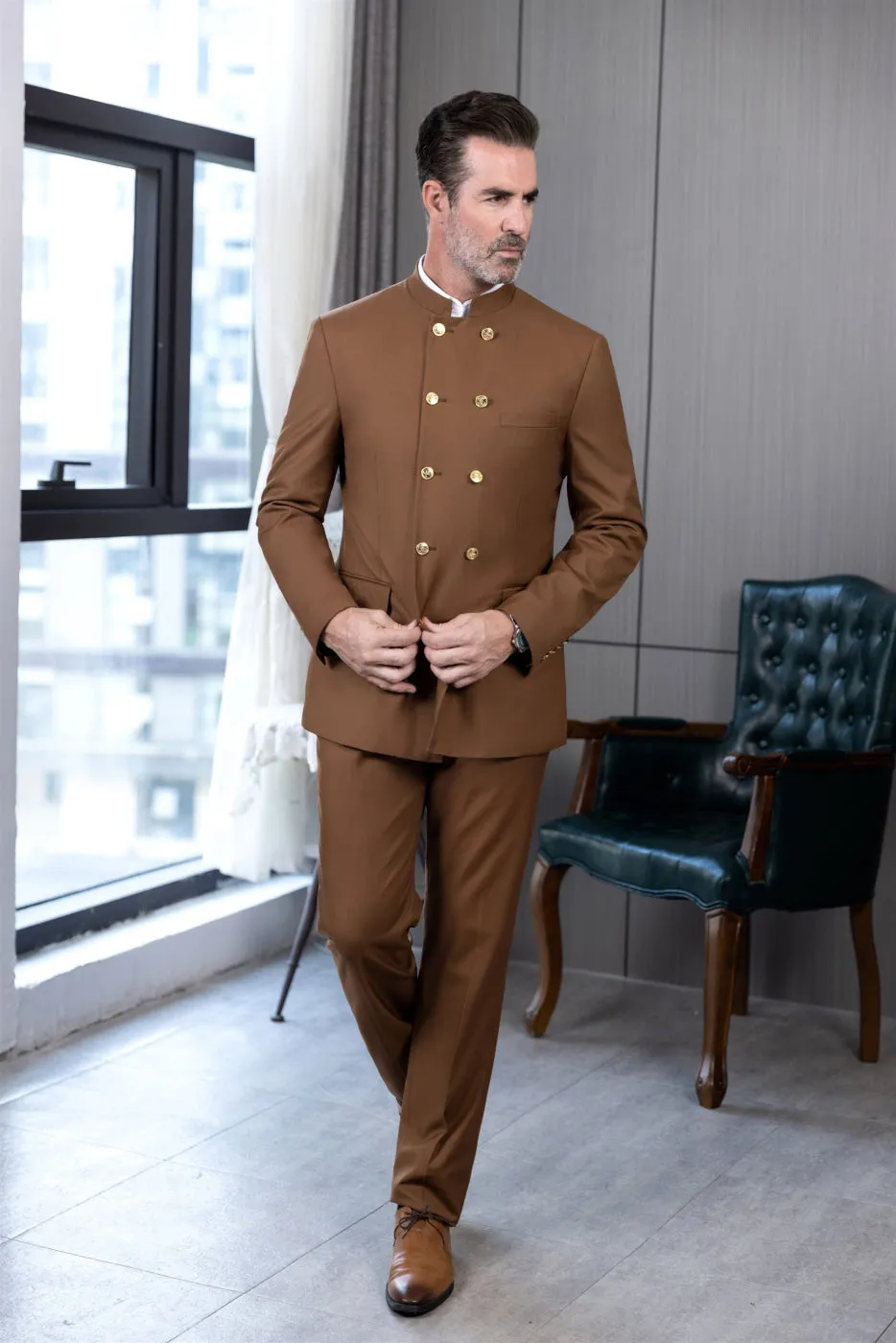 2 Piece Double Breasted Stand Lapel Men's Suit