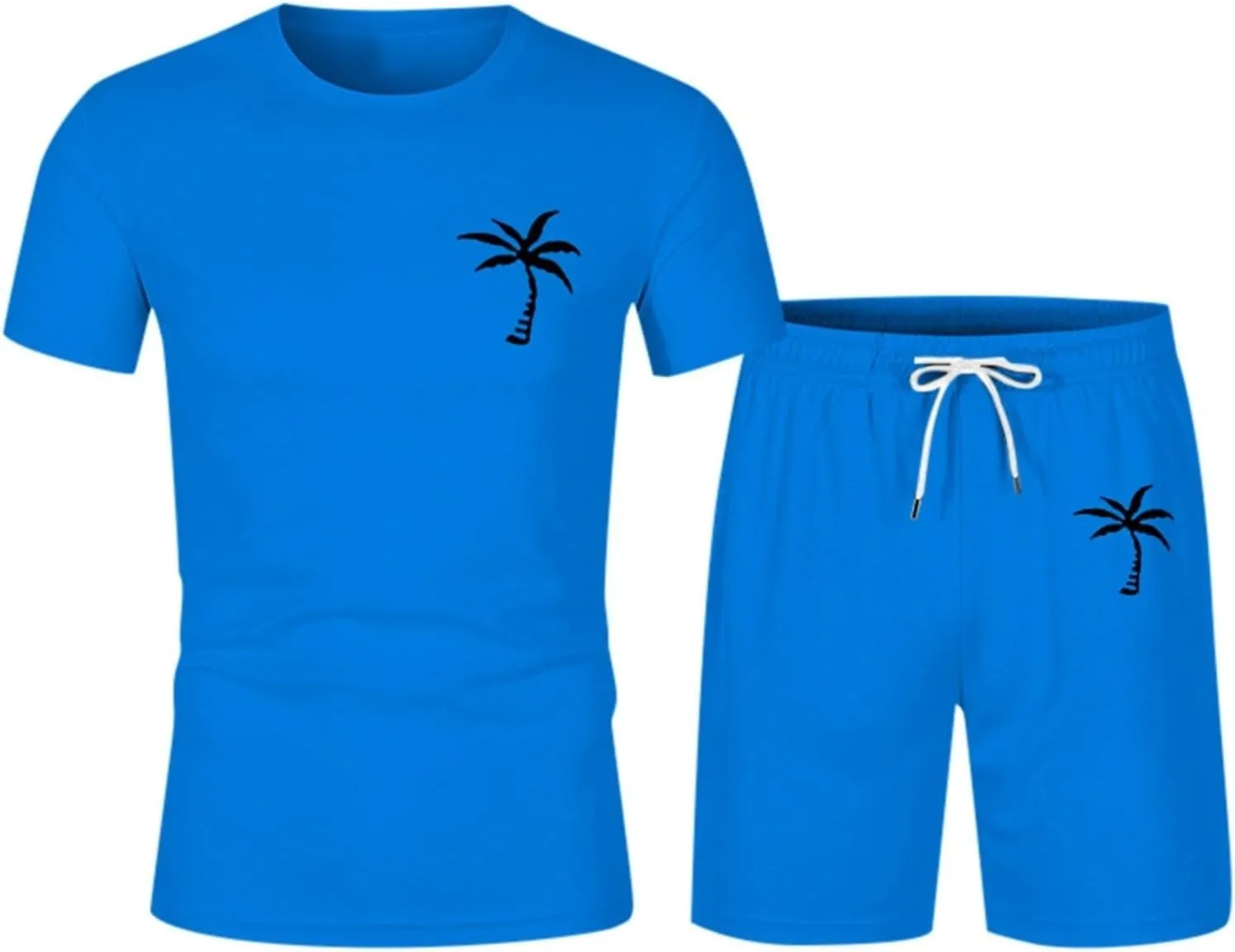 2 Piece Summer Short Sets for Men Casual Workout Athletic Tracksuits Short Sleeve T-Shirt and Drawstring Shorts Beach Set