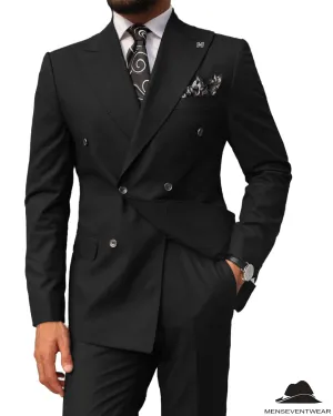 2 pieces Mens Suit Slim Fit Flat Double Breasted Peak Lapel Tuxedos(Blazer Pants)