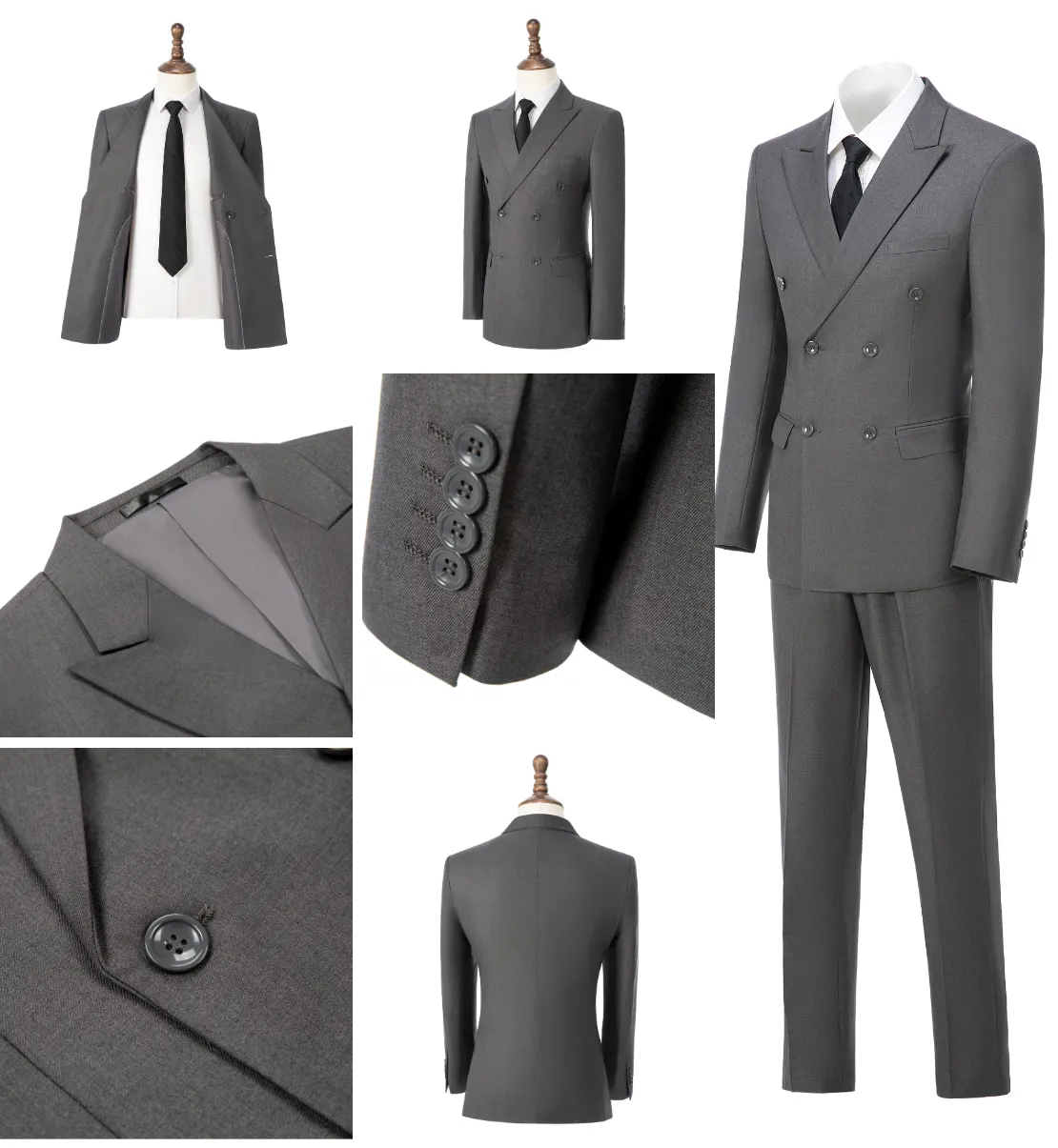 2 pieces Mens Suit Slim Fit Flat Double Breasted Peak Lapel Tuxedos(Blazer Pants)