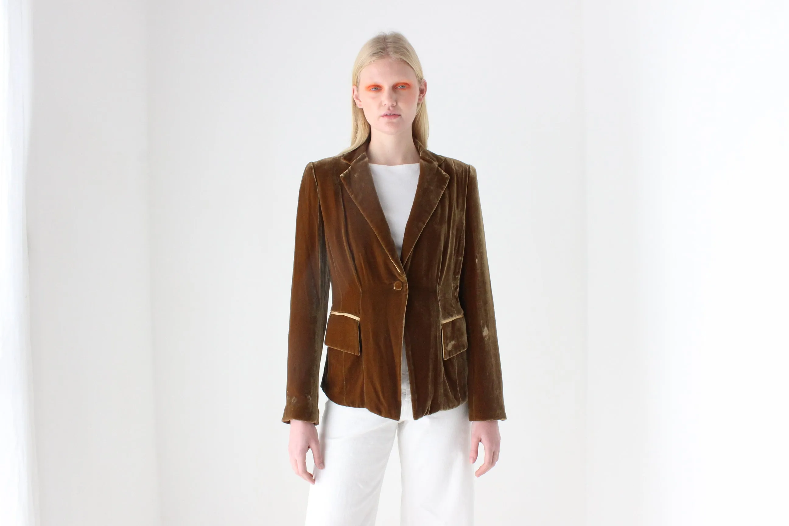 2000s Bill Blass Caramel Silk Velvet Blazer