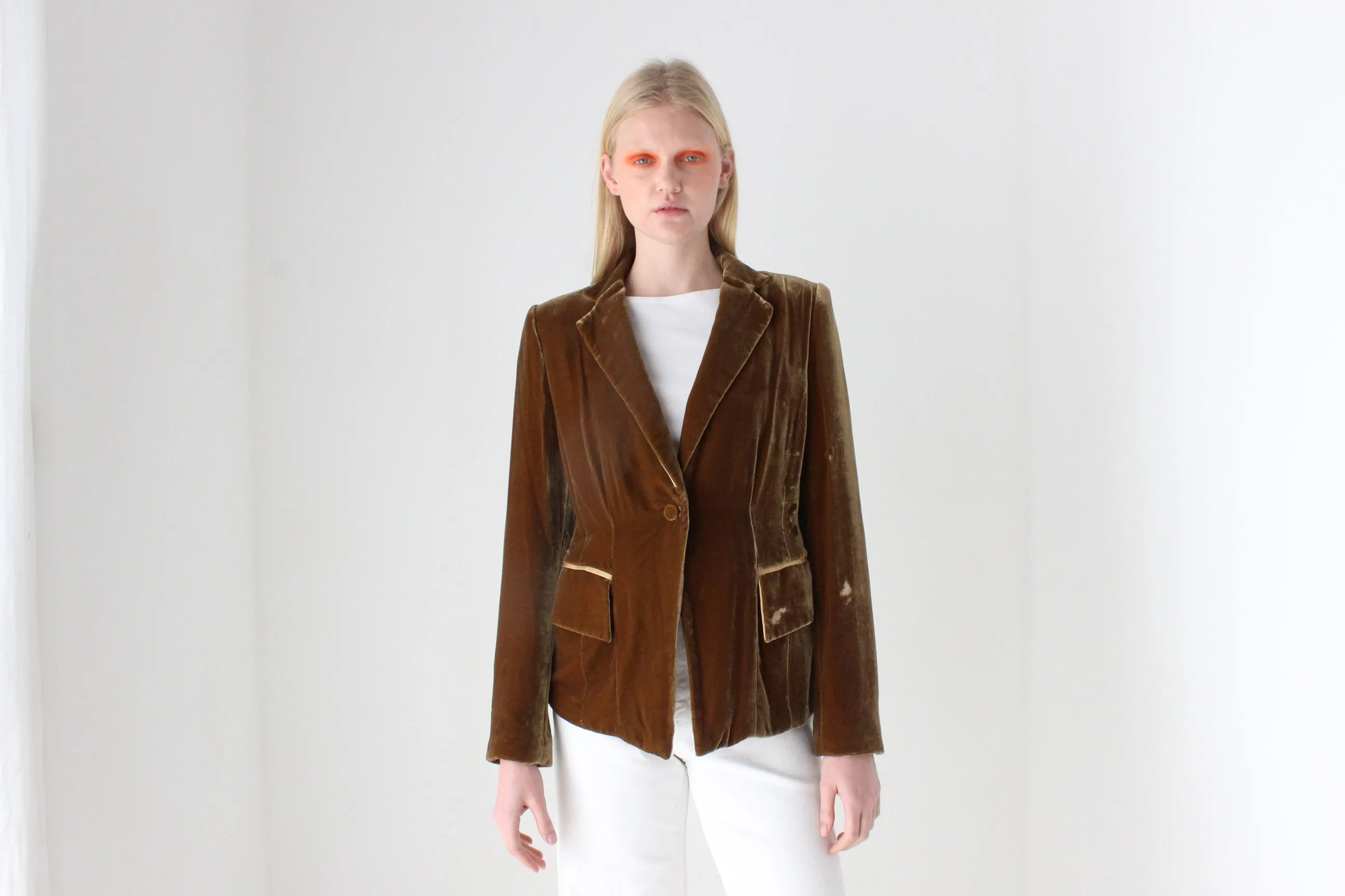 2000s Bill Blass Caramel Silk Velvet Blazer