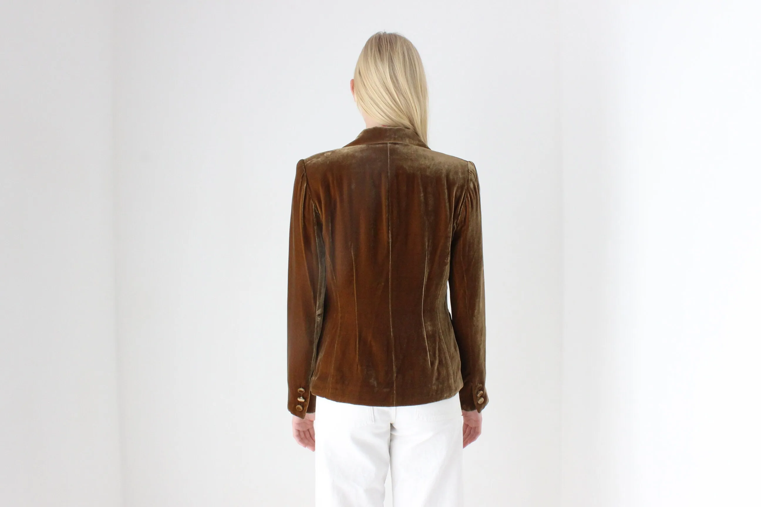 2000s Bill Blass Caramel Silk Velvet Blazer