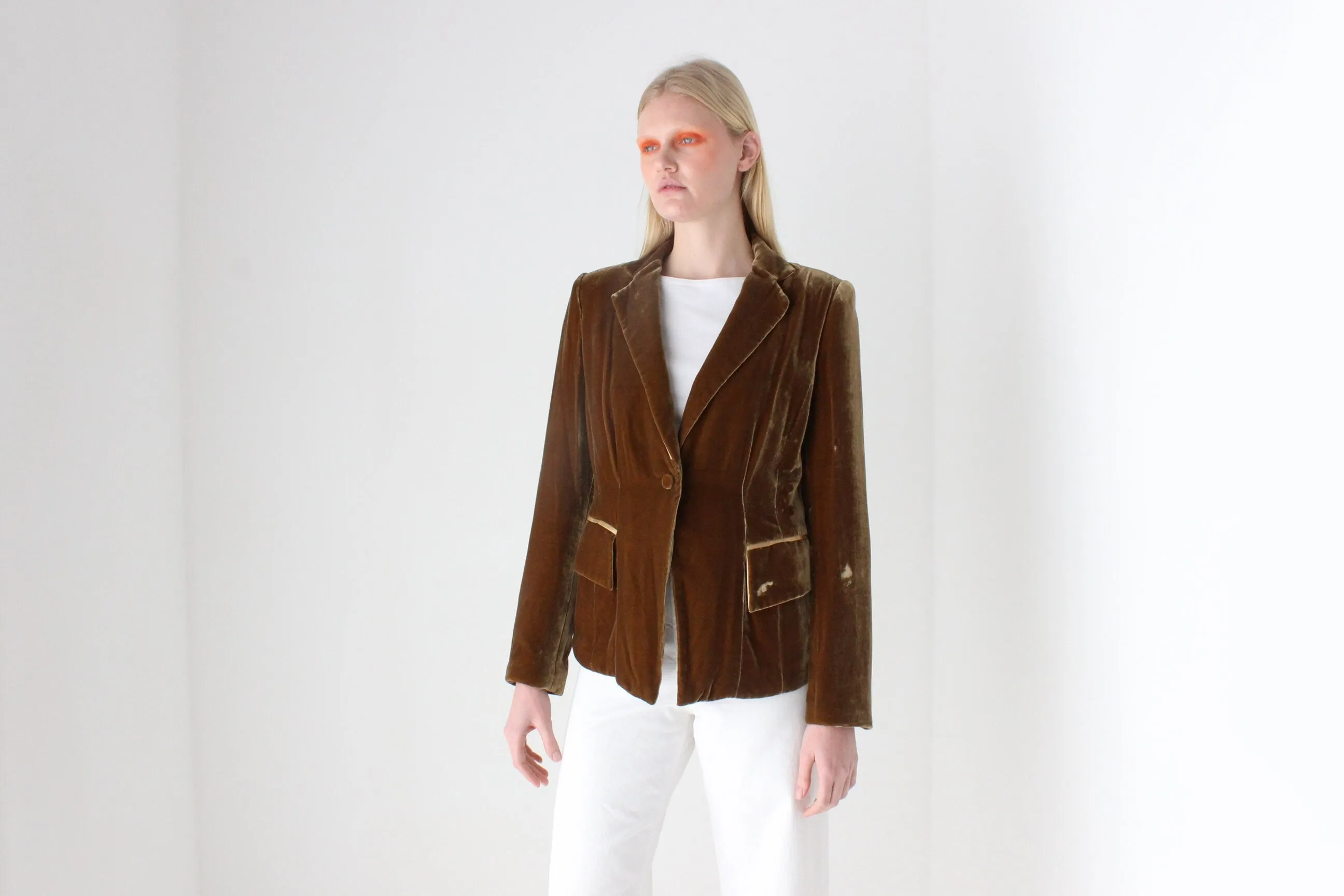 2000s Bill Blass Caramel Silk Velvet Blazer