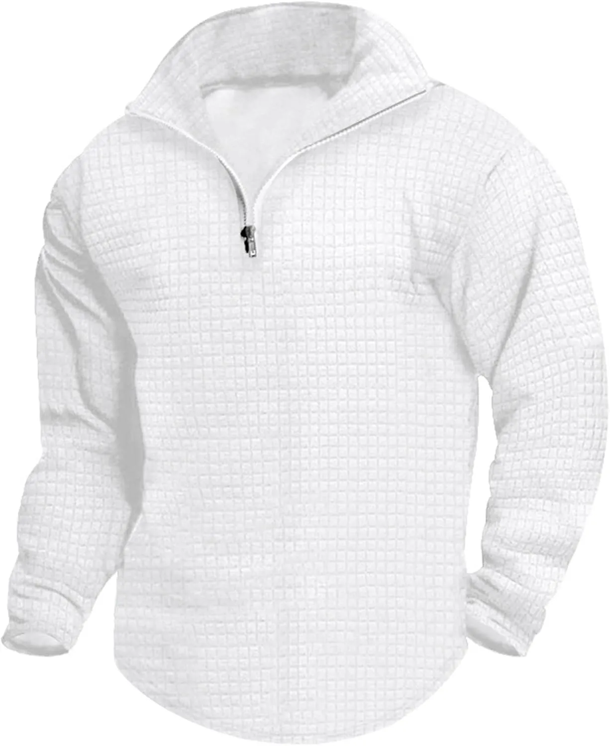 2024 3/4 Zip Pullover Shirts for Men Fashion Slim Fit High Collar Waffle Sweatshirt Fall Lightweight Workout Coat Top