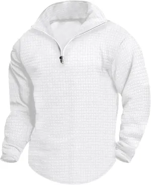 2024 3/4 Zip Pullover Shirts for Men Fashion Slim Fit High Collar Waffle Sweatshirt Fall Lightweight Workout Coat Top