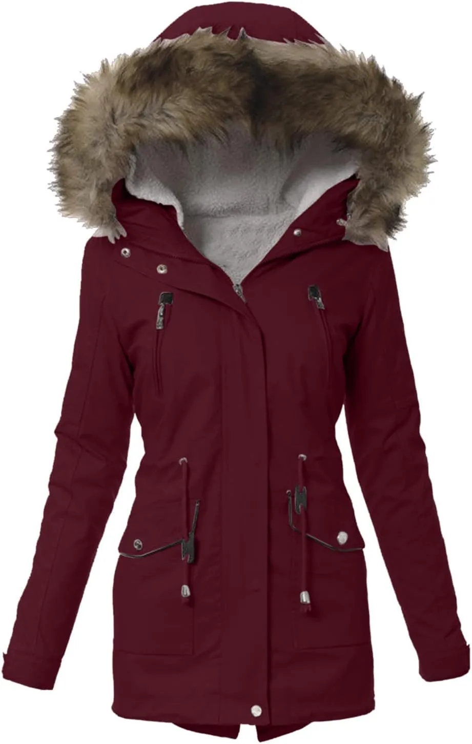 2024 Casual Zip Up Drawstring Fleece Coat for Womens Long Sleeve Comfy Outwear Hooded Loose Warm Overcoat Daily Outfits