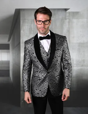 2PC VELVET SUIT TAILORED FIT FLAT FRONT VELVET PANTS WITH BOW TIE | VL-101| Black