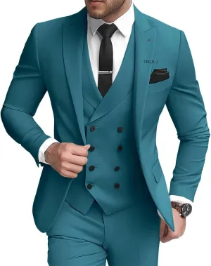 3 Piece Double Breasted Suits for Men Slim Fit Wedding Suit One Button Blazer Vest Pants Sets Formal Prom Suits