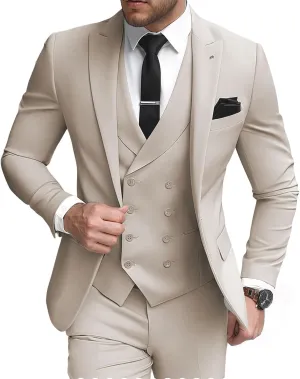 3 Piece Double Breasted Suits for Men Slim Fit Wedding Suit One Button Blazer Vest Pants Sets Formal Prom Suits