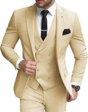 3 Piece Double Breasted Suits for Men Slim Fit Wedding Suit One Button Blazer Vest Pants Sets Formal Prom Suits