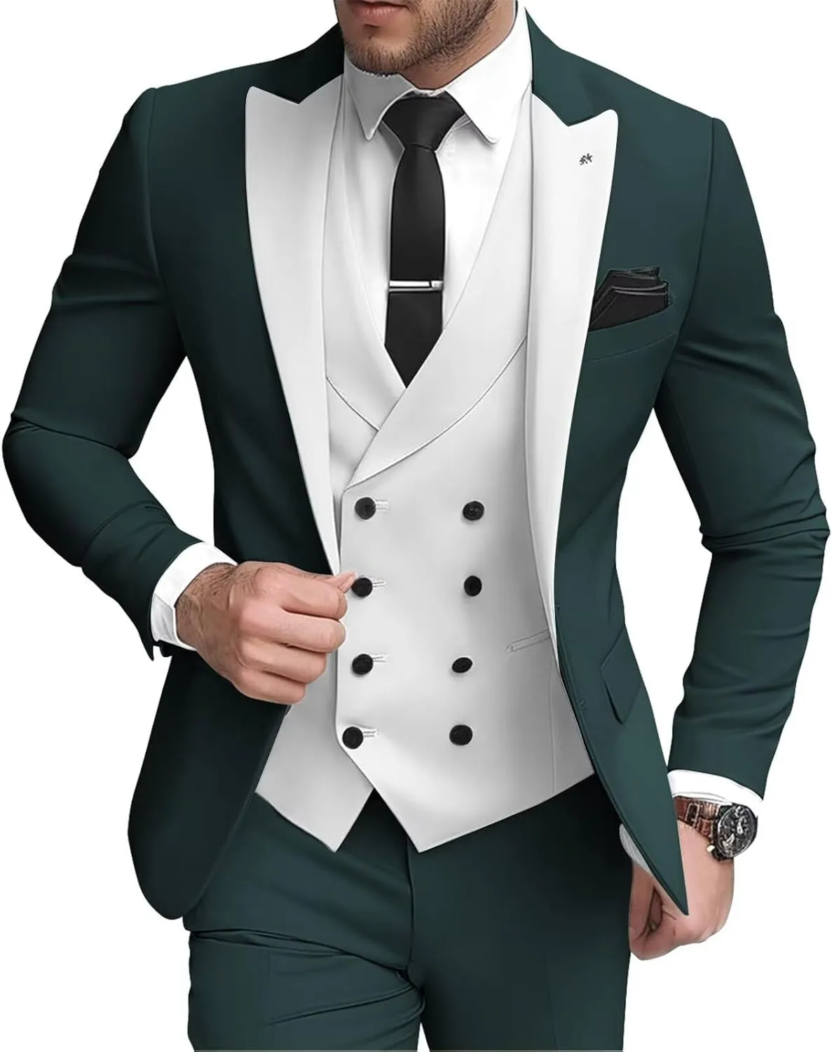 3 Piece Double Breasted Suits for Men Slim Fit Wedding Suit One Button Blazer Vest Pants Sets Formal Prom Suits