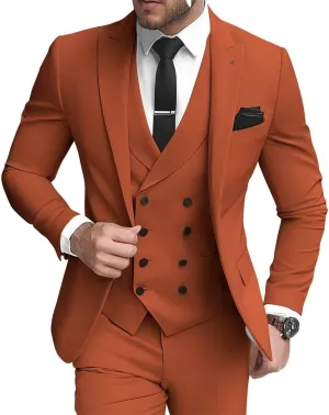 3 Piece Double Breasted Suits for Men Slim Fit Wedding Suit One Button Blazer Vest Pants Sets Formal Prom Suits