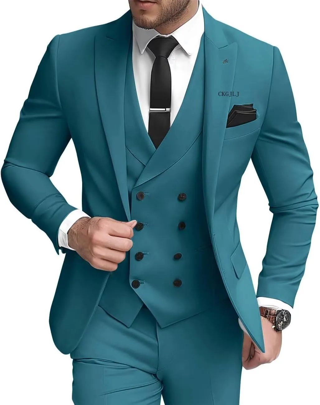 3 Piece Double Breasted Suits for Men Slim Fit Wedding Suit One Button Blazer Vest Pants Sets Formal Prom Suits