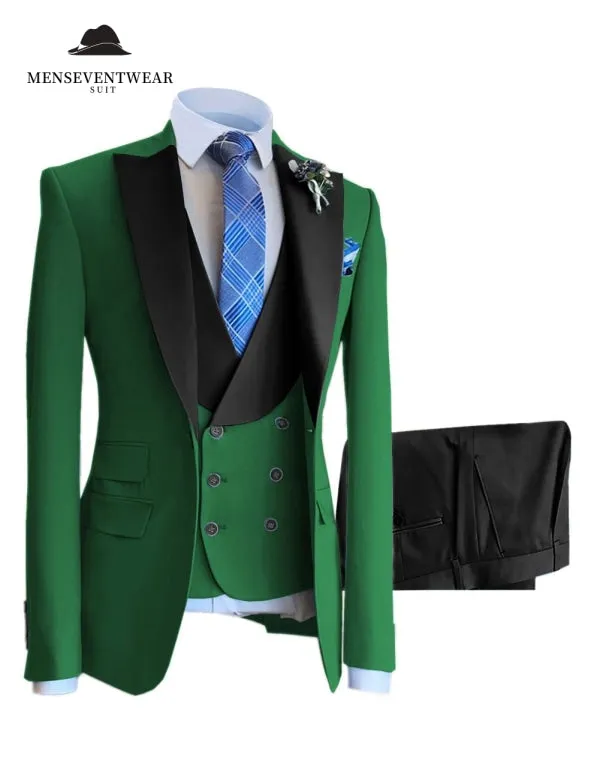 3 Piece Mens Suit Slim Fit Solid Peak lapel Suit (Blazer   Vest   Pants)