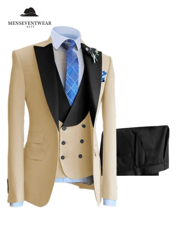 3 Piece Mens Suit Slim Fit Solid Peak lapel Suit (Blazer   Vest   Pants)