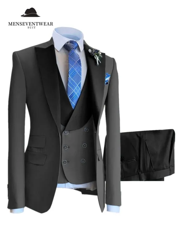 3 Piece Mens Suit Slim Fit Solid Peak lapel Suit (Blazer   Vest   Pants)
