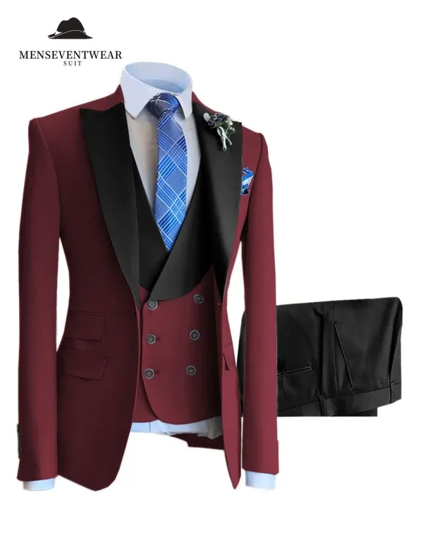 3 Piece Mens Suit Slim Fit Solid Peak lapel Suit (Blazer   Vest   Pants)