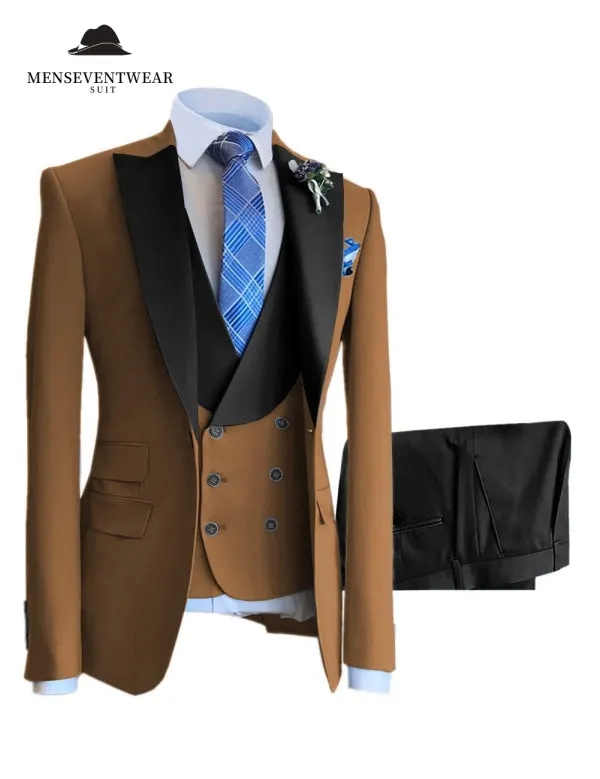 3 Piece Mens Suit Slim Fit Solid Peak lapel Suit (Blazer   Vest   Pants)