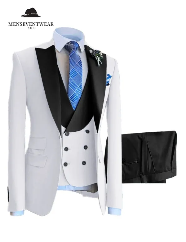 3 Piece Mens Suit Slim Fit Solid Peak lapel Suit (Blazer   Vest   Pants)