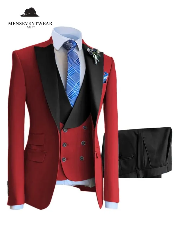 3 Piece Mens Suit Slim Fit Solid Peak lapel Suit (Blazer   Vest   Pants)
