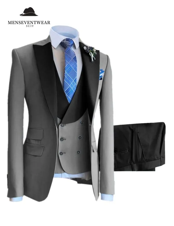 3 Piece Mens Suit Slim Fit Solid Peak lapel Suit (Blazer   Vest   Pants)