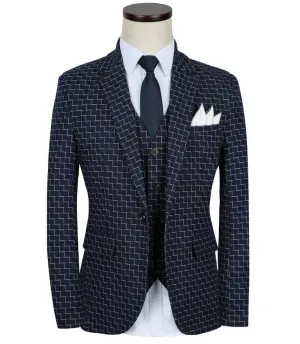 3-Piece Men's Suits Slim Fit 1-Button Suits Blue Black