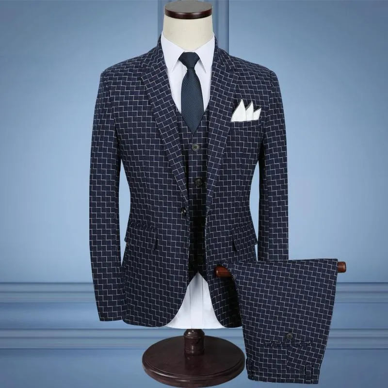 3-Piece Men's Suits Slim Fit 1-Button Suits Blue Black