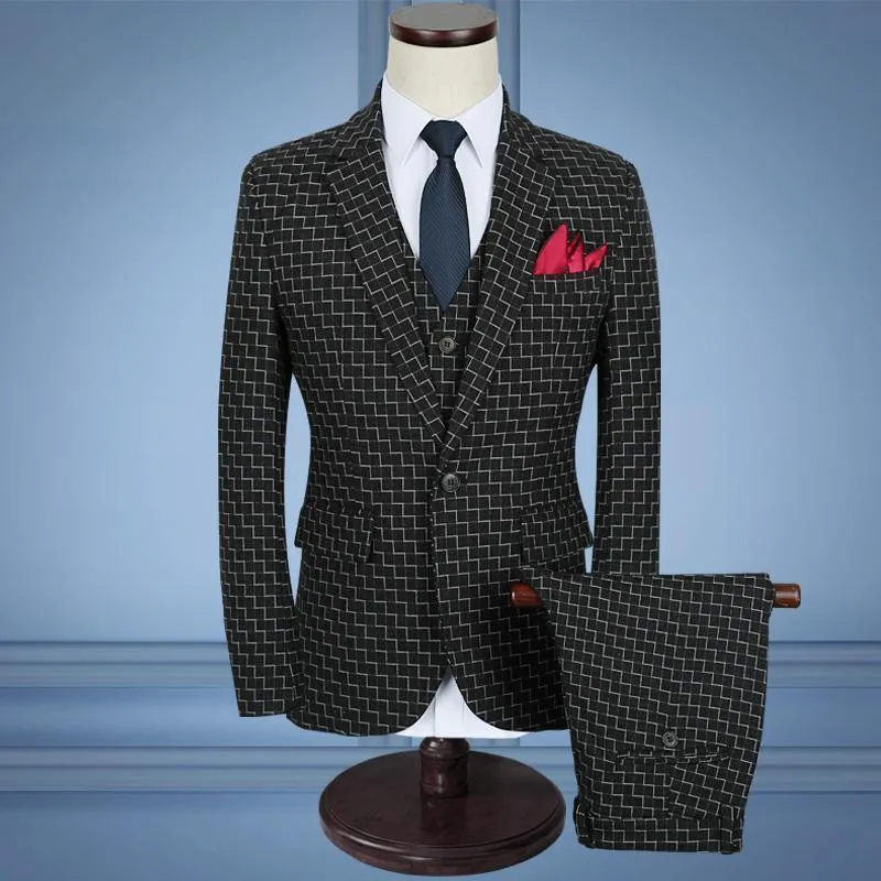 3-Piece Men's Suits Slim Fit 1-Button Suits Blue Black