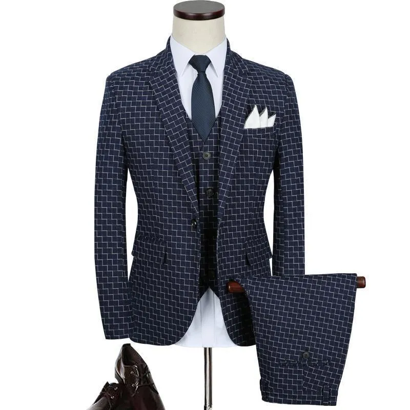 3-Piece Men's Suits Slim Fit 1-Button Suits Blue Black