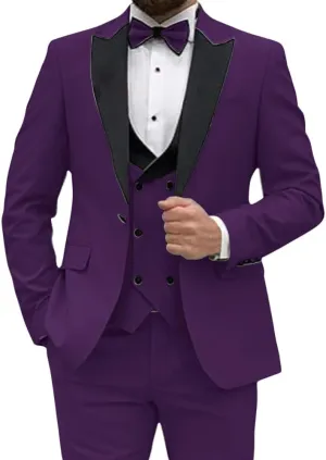 3 Piece Mens Suits,Slim Fit Suits Set for Men,Double Breasted Suit for Weddings and Parties