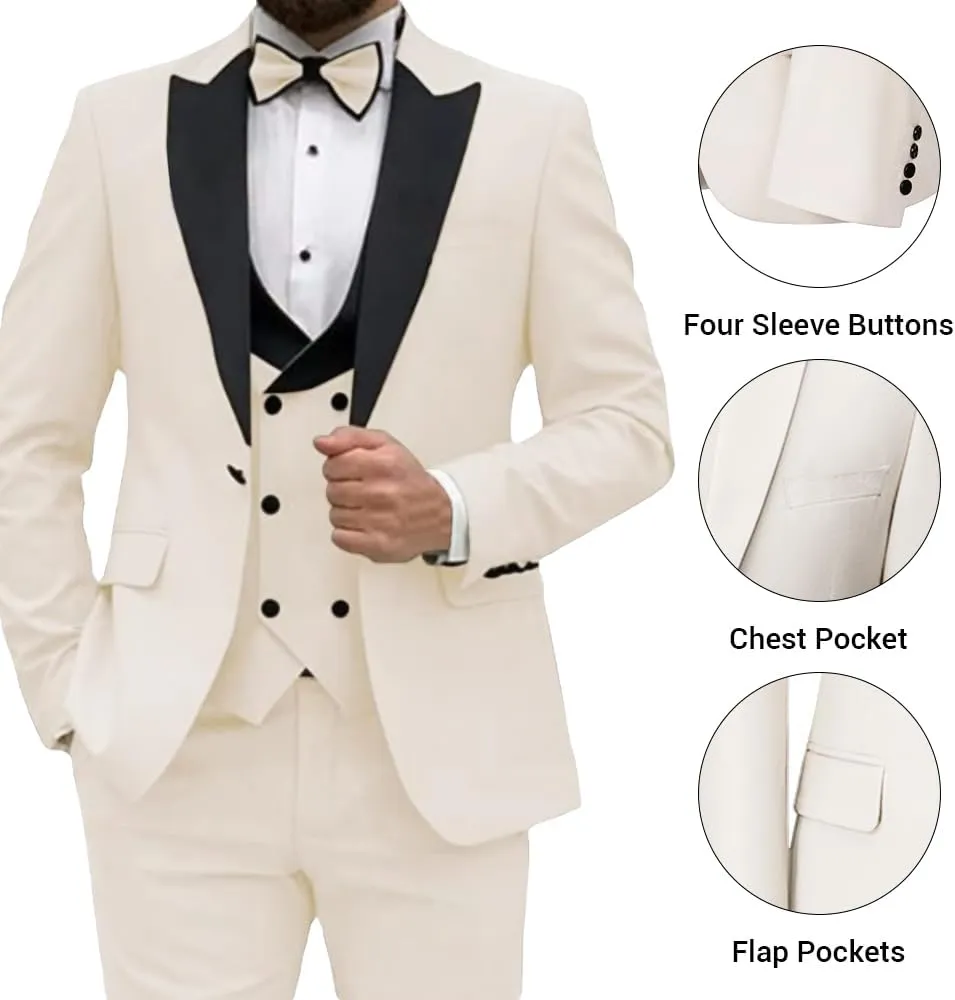 3 Piece Mens Suits,Slim Fit Suits Set for Men,Double Breasted Suit for Weddings and Parties