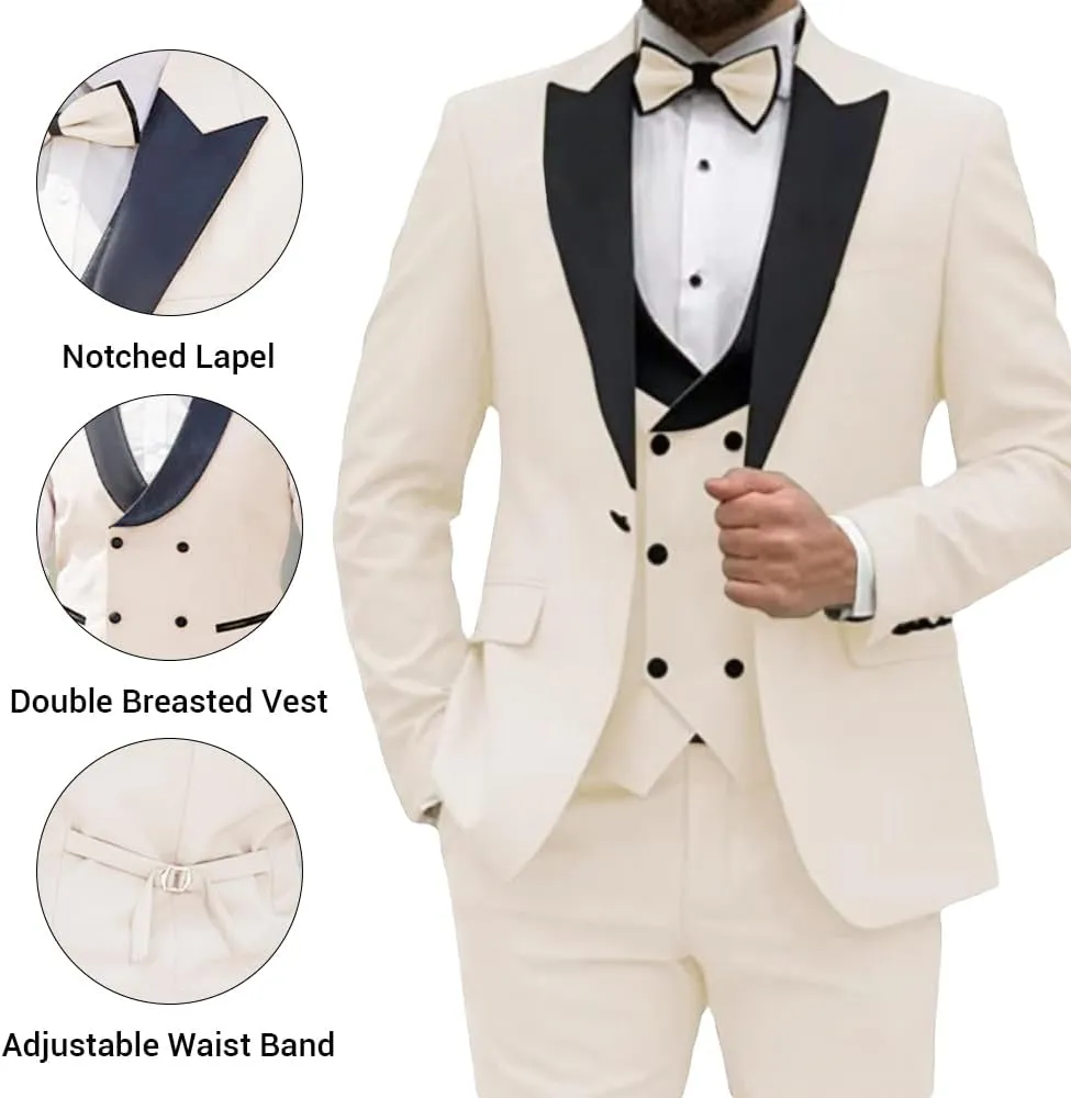 3 Piece Mens Suits,Slim Fit Suits Set for Men,Double Breasted Suit for Weddings and Parties