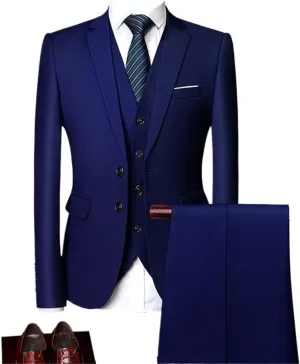3-Piece Men's Wedding Suit Men's Slim Solid Color Business Office Suit Large Size Men's Suit Jacket   Pants   Vest(Black,Asia 6XL(185cm-99kg))
