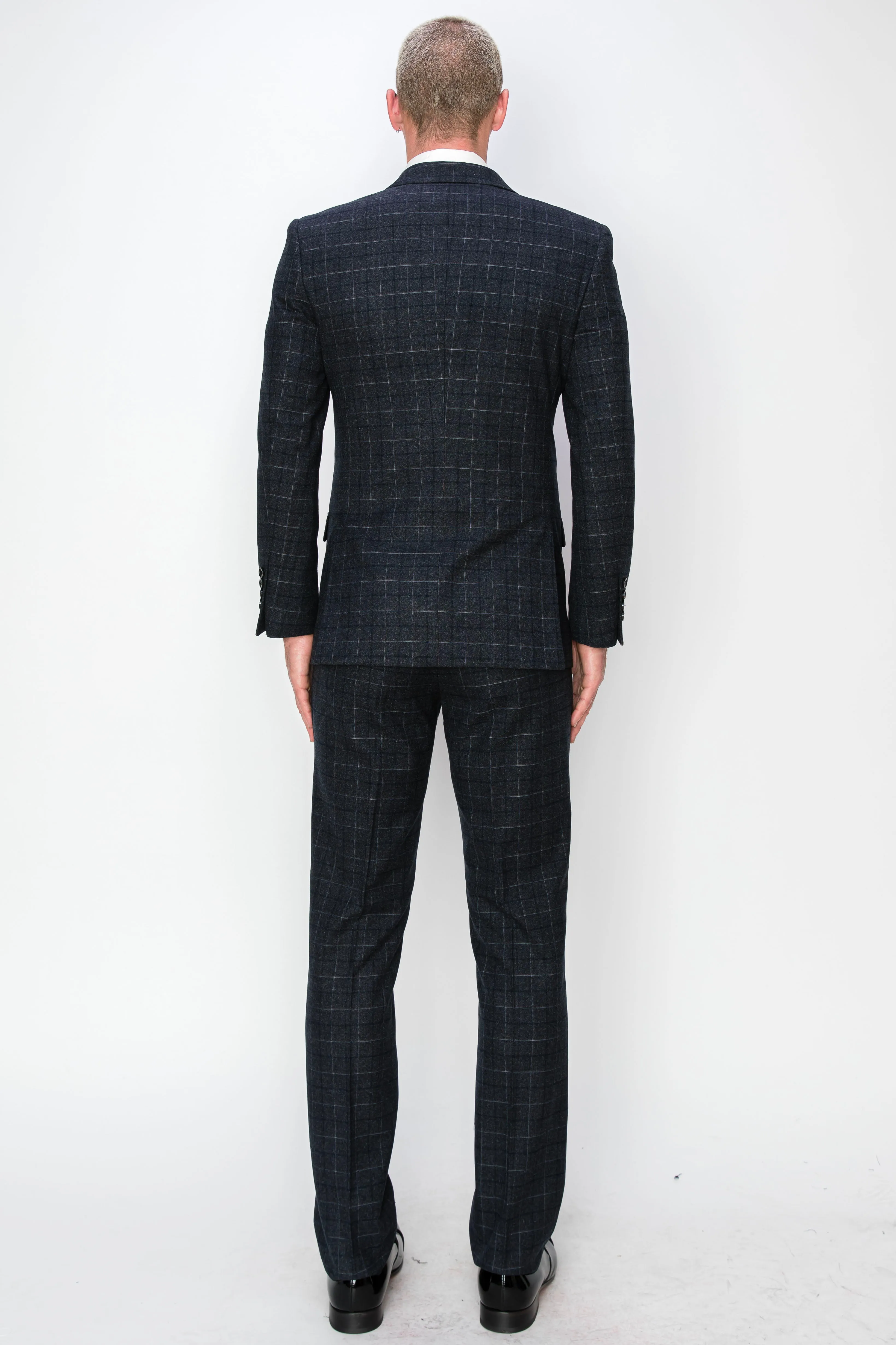 3 Piece Plaid Suit - Black (150201)