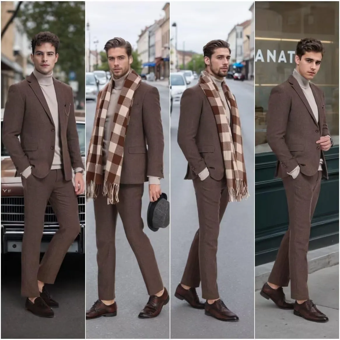 3 Piece Retro Tweed Suit Men Slim Fit Wool Blend Suits Blazer Vest Pants for Wedding Business Prom