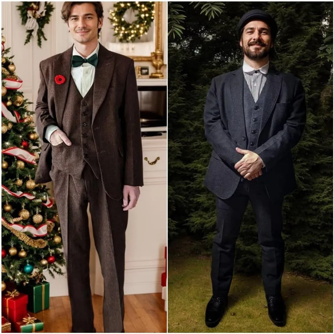 3 Piece Retro Tweed Suit Men Slim Fit Wool Blend Suits Blazer Vest Pants for Wedding Business Prom