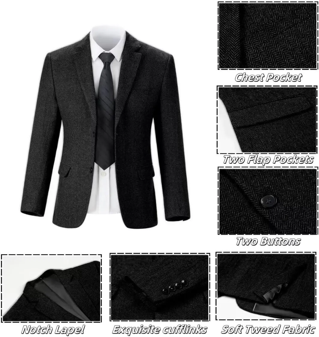 3 Piece Retro Tweed Suit Men Slim Fit Wool Blend Suits Blazer Vest Pants for Wedding Business Prom