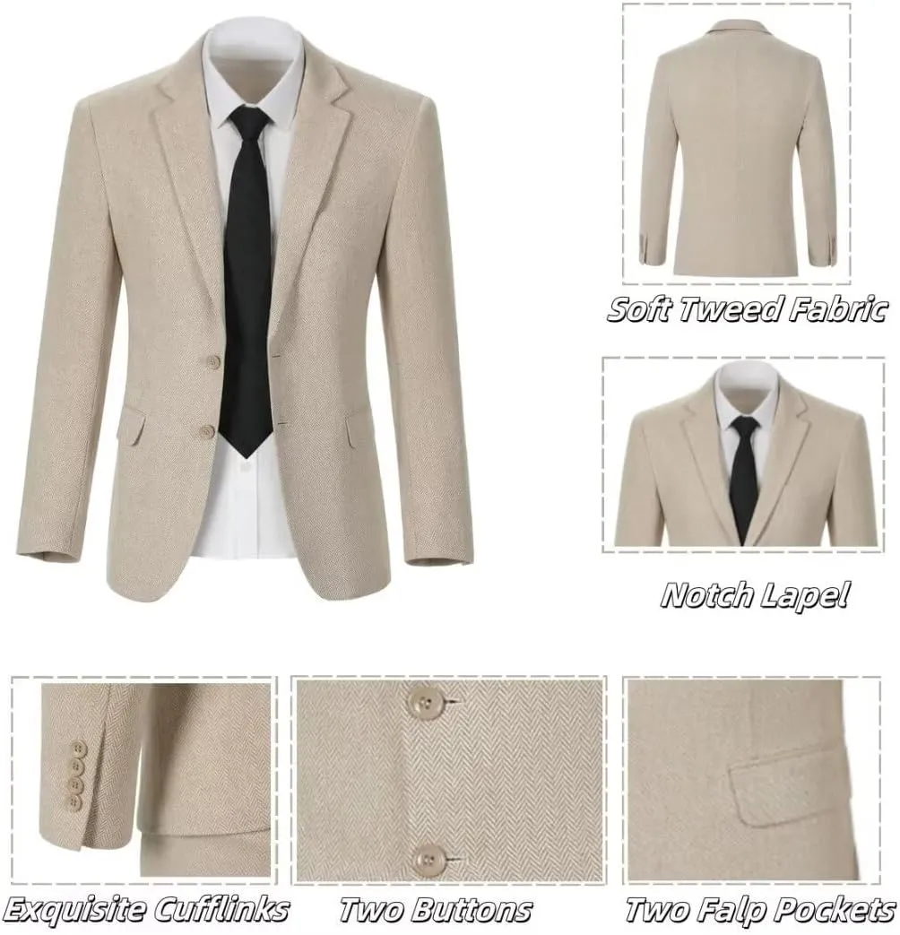 3 Piece Retro Tweed Suit Men Slim Fit Wool Blend Suits Blazer Vest Pants for Wedding Business Prom