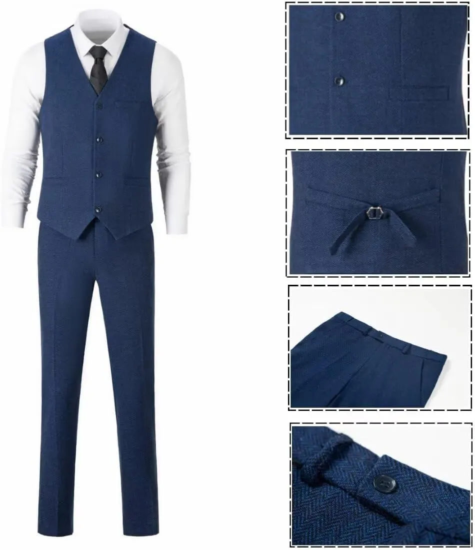 3 Piece Retro Tweed Suit Men Slim Fit Wool Blend Suits Blazer Vest Pants for Wedding Business Prom