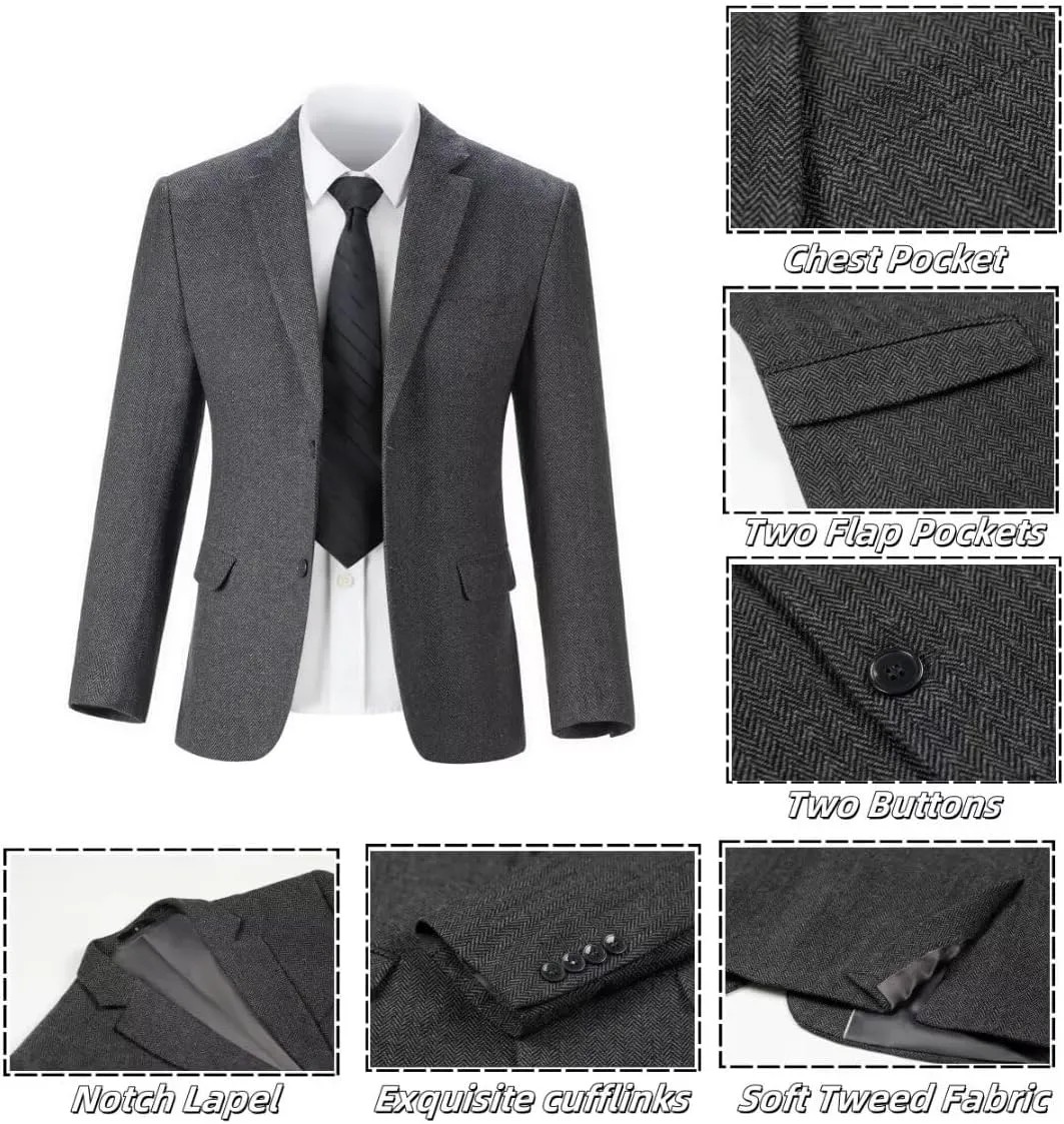 3 Piece Retro Tweed Suit Men Slim Fit Wool Blend Suits Blazer Vest Pants for Wedding Business Prom