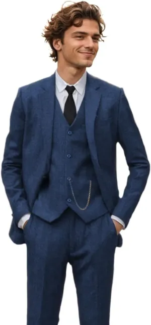3 Piece Retro Tweed Suit Men Slim Fit Wool Blend Suits Blazer Vest Pants for Wedding Business Prom