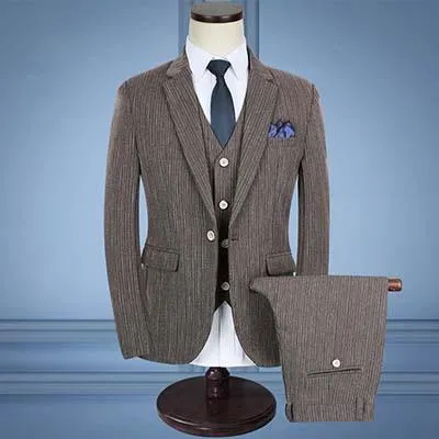 3-Piece Striped Suits Men's Suits Slim Fit 1-Button Suits