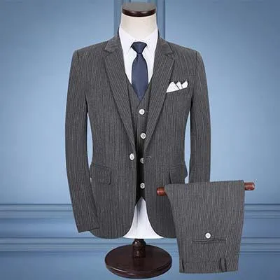 3-Piece Striped Suits Men's Suits Slim Fit 1-Button Suits