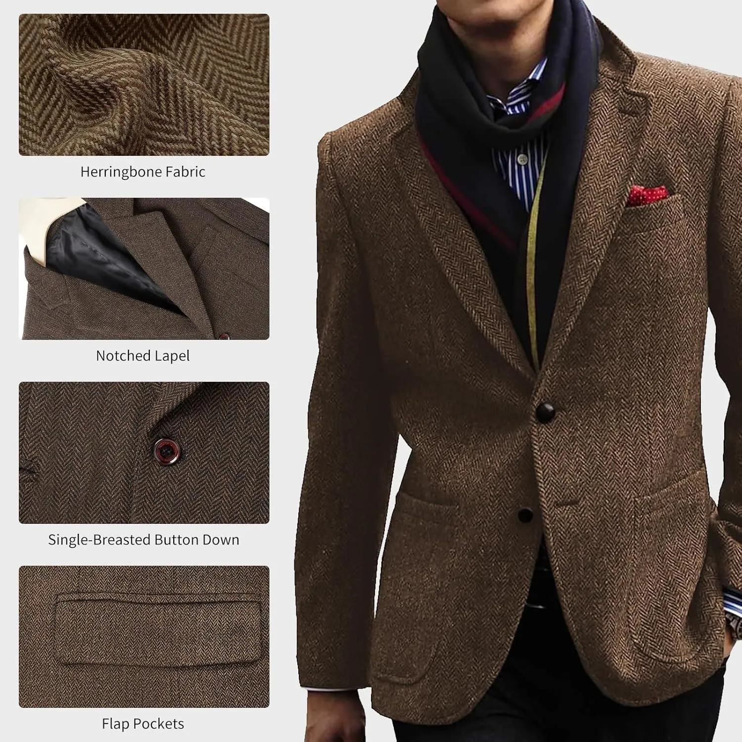 3 Piece Suits for Men Tweed Herringbone Men's Suits Slim Fit Double Breasted Vest Tuxedos Suits Pants Set for Men