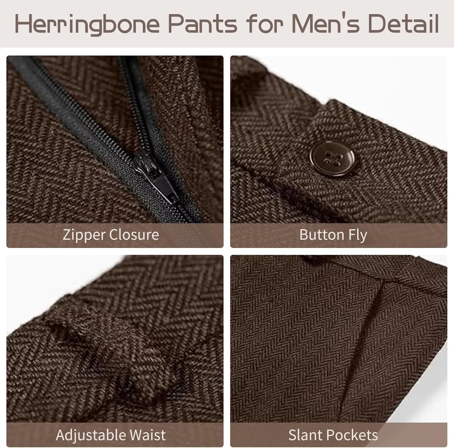 3 Piece Suits for Men Tweed Herringbone Men's Suits Slim Fit Double Breasted Vest Tuxedos Suits Pants Set for Men